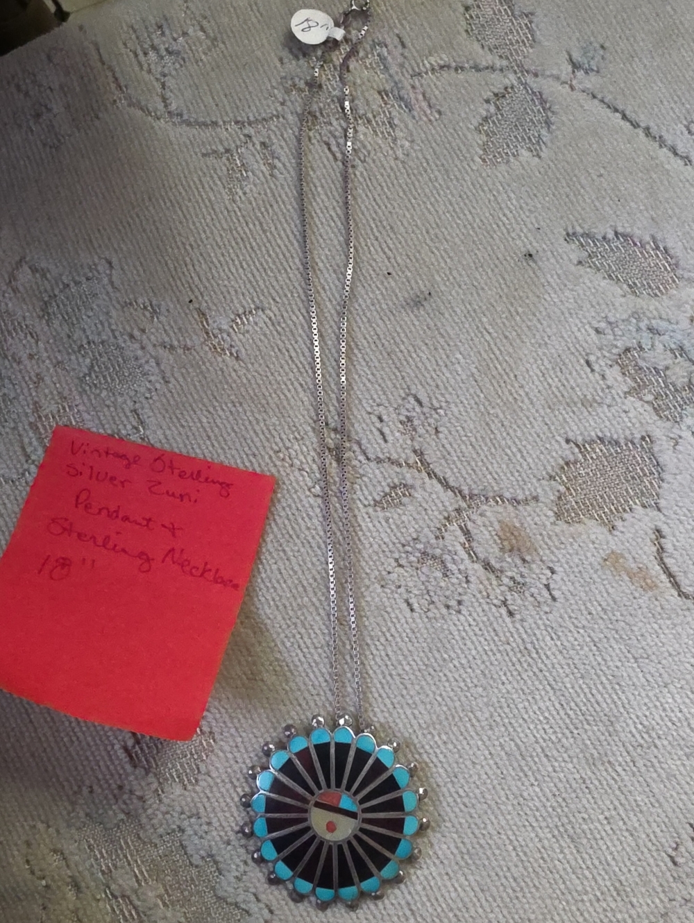 Turquoise Inlay Sterling Silver Sunburst Pendant Necklace